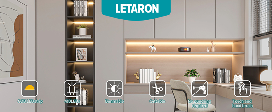 LETARON COB LED Strip Light 24V LED Tape Light, 480 pcs/M LEDs, Super Bright High Lumen 3000K Warm White 3m, Dimmable with 3M Tape, 30W UL Power Supply, Touch Switch για υπνοδωμάτιο, σπίτι, κουζίνα DIY