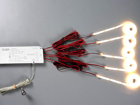 LETARON COB LED Strip Light 24V LED Tape Light, 480 pcs/M LEDs, Super Bright High Lumen 3000K Warm White 3m, Dimmable with 3M Tape, 30W UL Power Supply, Touch Switch για υπνοδωμάτιο, σπίτι, κουζίνα DIY