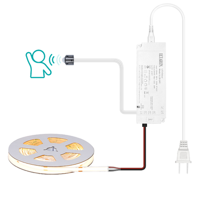 Το LETARON COB LED Strip Light 24V LED Tape Light, 480 pcs/M LEDs, Super Bright High Lumen 3000K Warm White 3m, Dimmable με 3M Tape, 30W UL Power Supply, PIR Switch για υπνοδωμάτιο, σπίτι, κουζίνα DIY