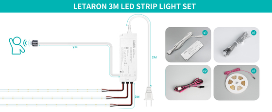 LETARON COB LED Strip Light 24V LED Tape Light,480 pcs/M LEDs,Super Bright High Lumen 6000K White 3m,Ανασβέστερο με 3M Tape,30W UL Power Supply,Touch SWITH για υπνοδωμάτιο,σπίτι,κουζίνα DIY
