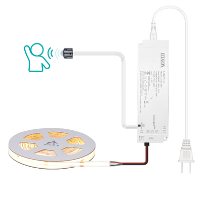 ΛΕΤΑΡΟΝ COB LED Strip Light 24V LED Tape Light, 480 LED/M, Εξαιρετικά Φωτεινό Υψηλής Φωτεινότητας 3000K Θερμό Λευκό 5m, Δυνατότητα ρύθμισης φωτεινότητας με ταινία 5M, Τροφοδοτικό 60W UL, ΔΙΑΚΟΠΤΗΣ PIR για υπνοδωμάτιο, σπίτι, κουζίνα DIY